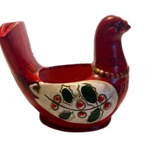 Vintage Ruben’s Originals Christmas Partridge Bird Planter red with holly branch